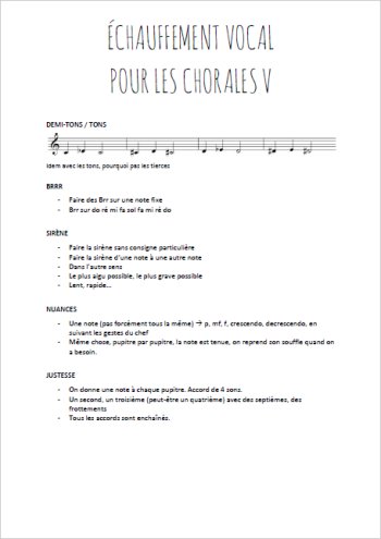 Echauffement vocal V Partitions gratuites